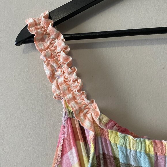 Handmade Plus Size Cotton Linen Pink Peach White Elastic Straps Dress - Picture 3 of 13